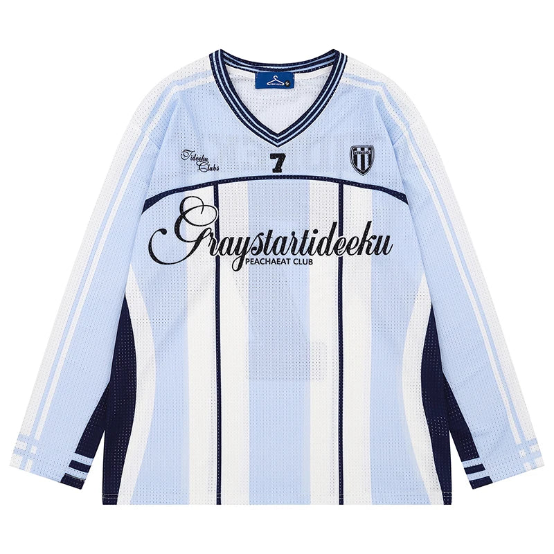 Vintage Mesh Striped Soccer Long Sleeve Jersey — vista frontale