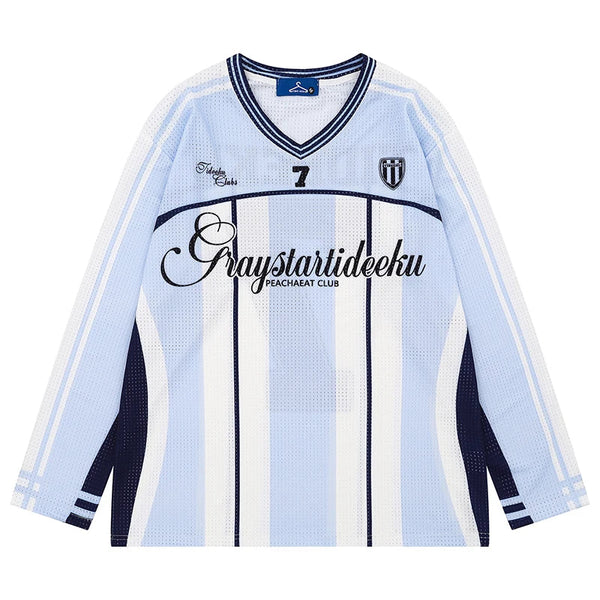 Vintage Mesh Striped Soccer Long Sleeve Jersey — vista frontale