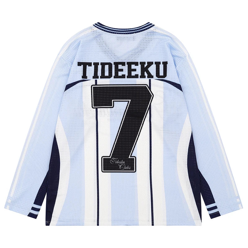 Vintage Mesh Striped Soccer Long Sleeve Jersey — dettaglio della stampa