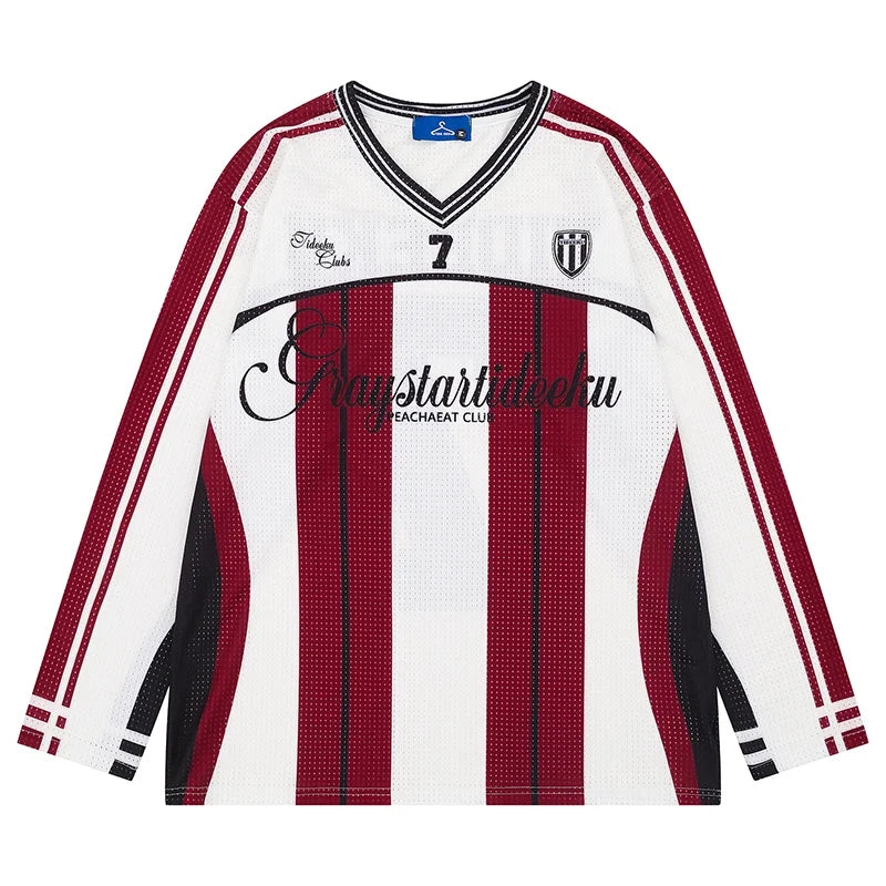 Vintage Mesh Striped Soccer Long Sleeve Jersey — vista posteriore