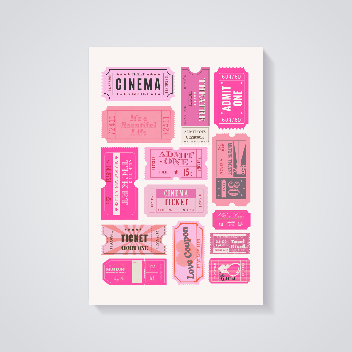 Vintage Pink Ticket Stub Poster — vista posteriore