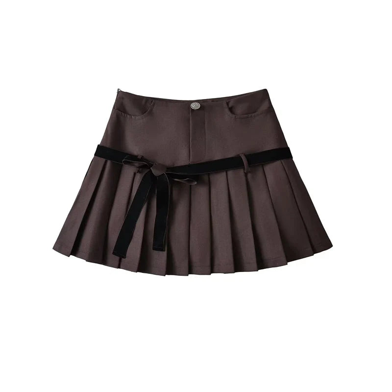 Vintage Preppy Y2K A Line Old Money Pleated Plaid Mini Skirt — vista frontale