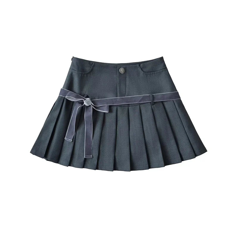 Vintage Preppy Y2K A Line Old Money Pleated Plaid Mini Skirt — vista posteriore
