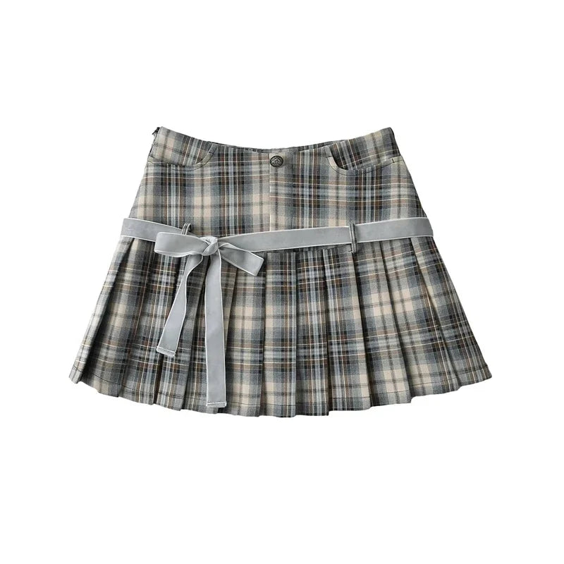 Vintage Preppy Y2K A Line Old Money Pleated Plaid Mini Skirt — dettaglio della stampa
