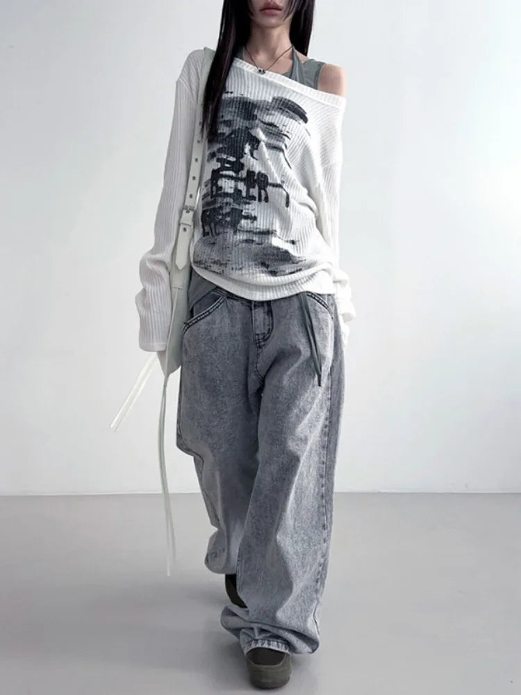 Vintage Print Graphic Y2K Long Sleeve Top — dettaglio