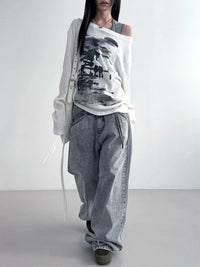 Vintage Print Graphic Y2K Long Sleeve Top — dettaglio