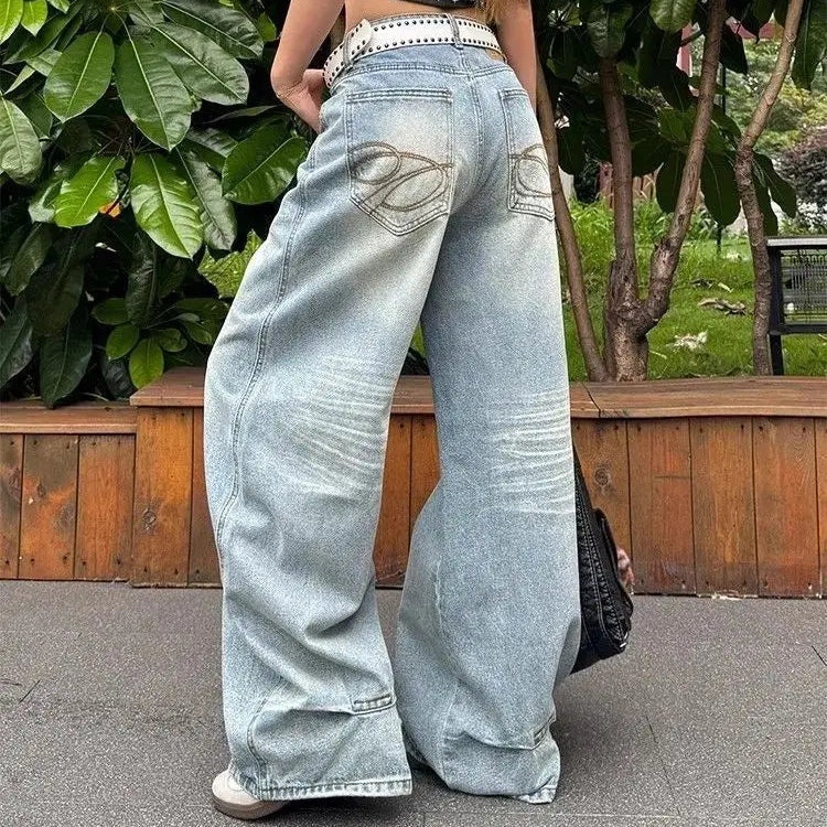 Vintage Womens Y2k Embroidered Jeans — vista posteriore