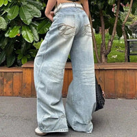 Vintage Womens Y2k Embroidered Jeans — vista posteriore