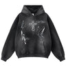Vintage Y2K Cross Graphic Distressed Baggy Hoodie