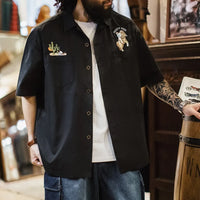 Vintage Y2K Embroidered Cuban Collar Short Sleeve Work Shirt — vista posteriore