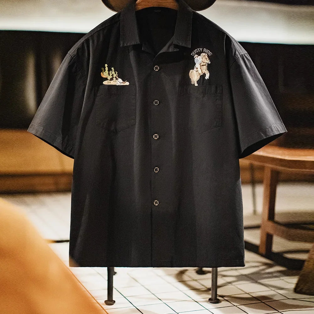 Vintage Y2K Embroidered Cuban Collar Short Sleeve Work Shirt — in alternativa