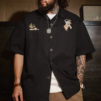 Vintage Y2K Embroidered Cuban Collar Short Sleeve Work Shirt — vista frontale