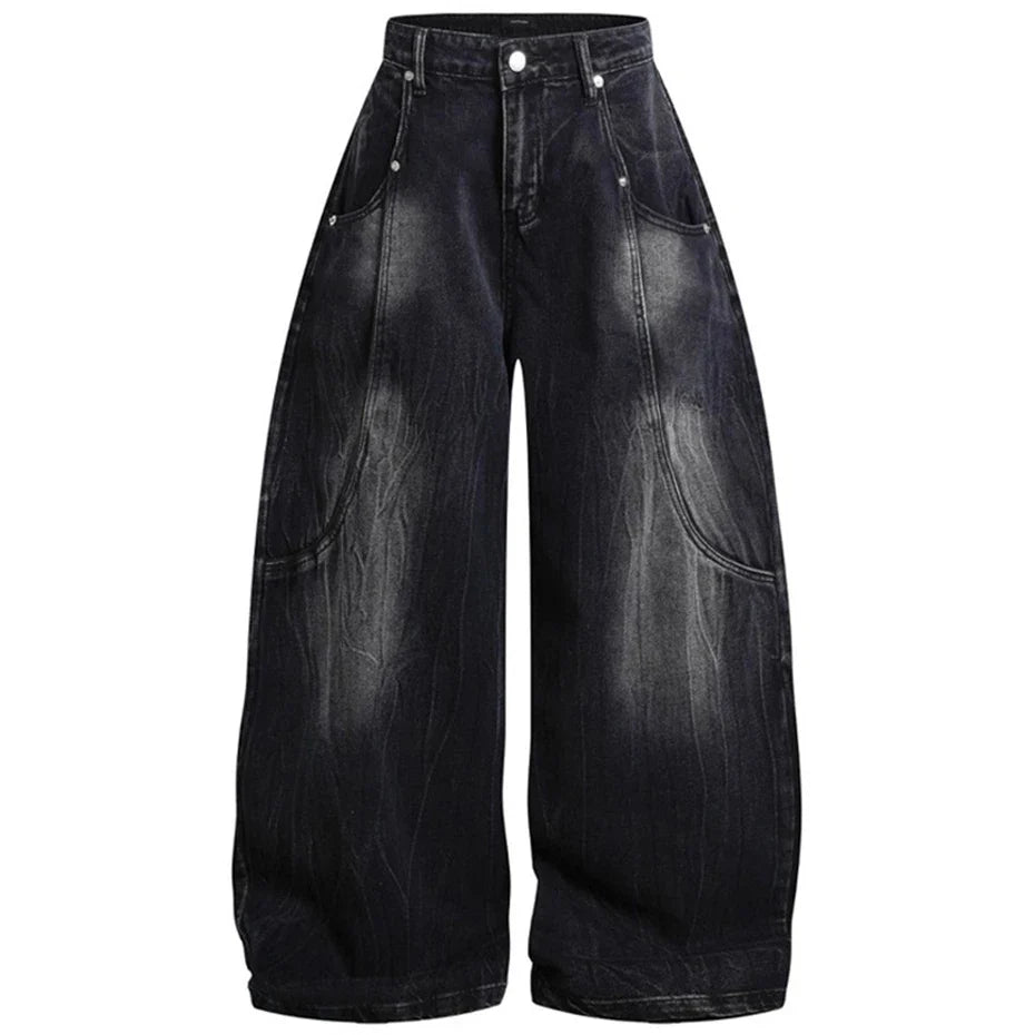 Vintage Y2K Embroidered Tube Baggy Wide Leg Jeans — vista posteriore