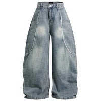 Vintage Y2K Embroidered Tube Baggy Wide Leg Jeans — vista frontale
