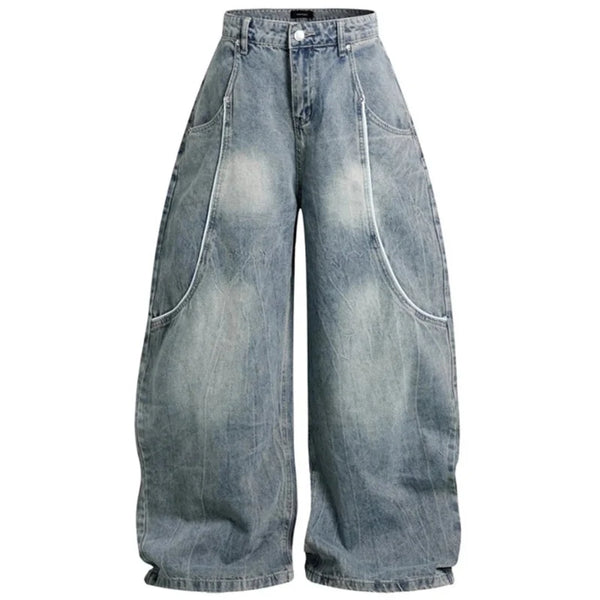 Vintage Y2K Embroidered Tube Baggy Wide Leg Jeans — vista frontale