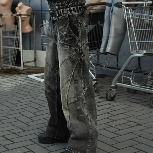 Vintage Y2K Grunge Spliced Baggy Jeans — vista frontale