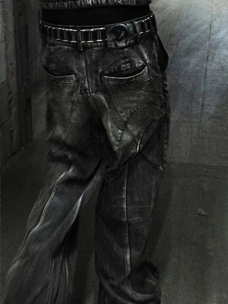 Vintage Y2K Grunge Spliced Baggy Jeans — vista posteriore