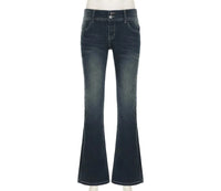 Vintage Y2K Retro Button Up Low Rise Denim Flared Jeans — vista frontale
