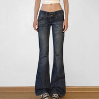 Vintage Y2K Retro Button Up Low Rise Denim Flared Jeans — vista posteriore