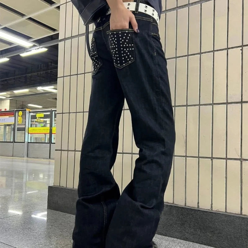 Vintage Y2K Rhinestone Union Jack Jeans — vista frontale