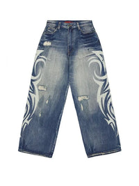 Vintage Y2K Ripped Tribal Graphic Baggy Jeans — in alternativa