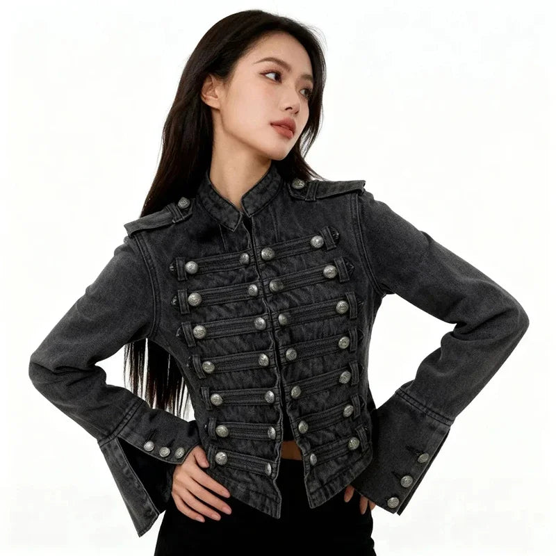 Vintage Y2K Slim Fit Crop Denim Coat Jacket — vista frontale