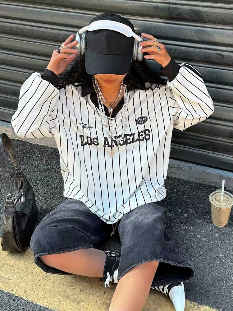 Vintage Y2K Striped Polo Long Sleeve Soccer Jersey — vista posteriore