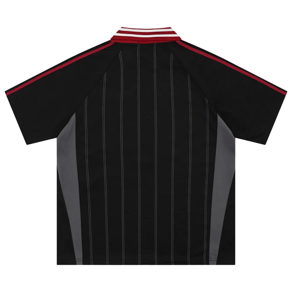 Vintage Y2K Striped Polo Soccer Jersey — dettaglio della stampa