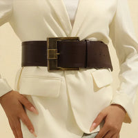 Vintage Y2K Ultra Wide Square Buckle Faux Leather Belt — vista laterale