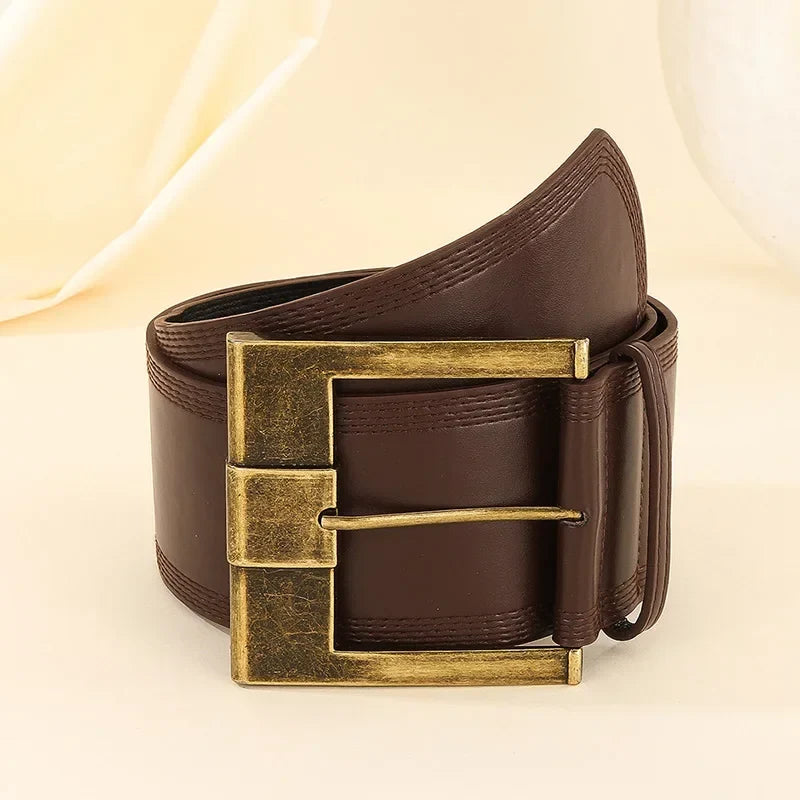 Vintage Y2K Ultra Wide Square Buckle Faux Leather Belt — vista frontale