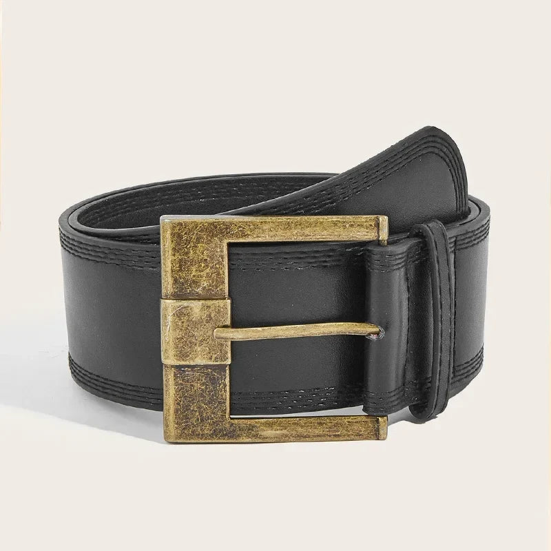 Vintage Y2K Ultra Wide Square Buckle Faux Leather Belt — vista posteriore