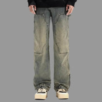 Washed Y2K Double Knee Denim Flared Carpenter Jeans — dettaglio