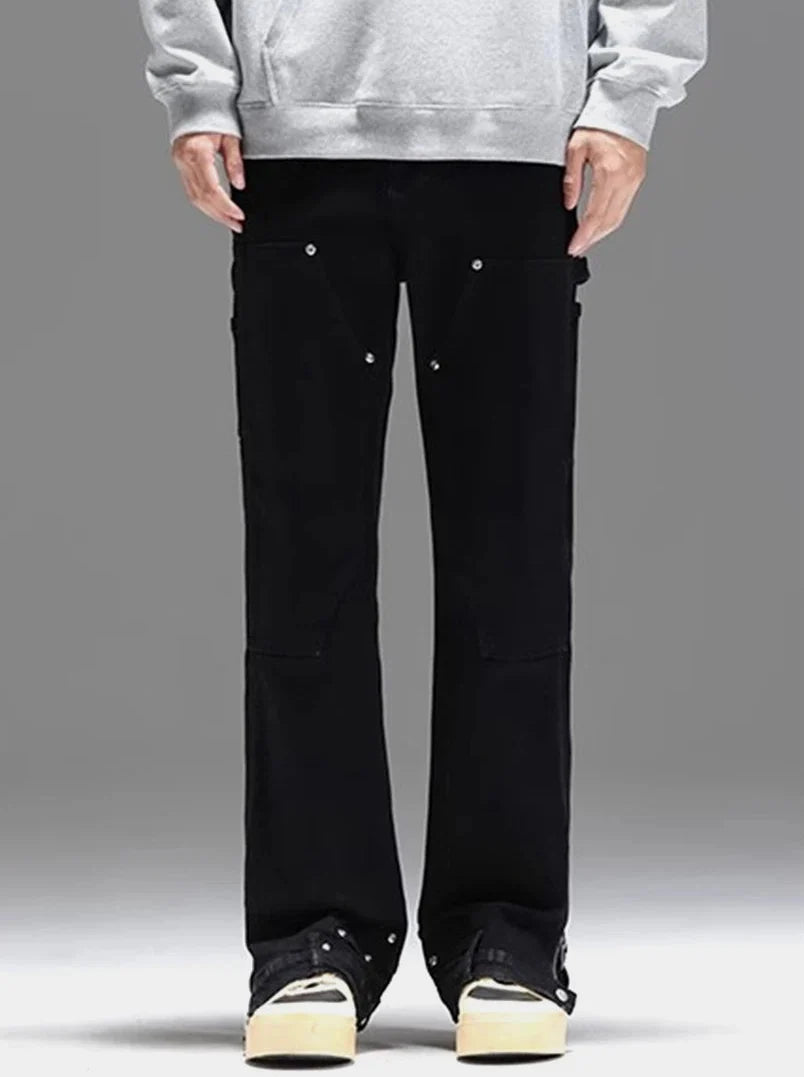Washed Y2K Double Knee Denim Flared Carpenter Jeans — vista laterale