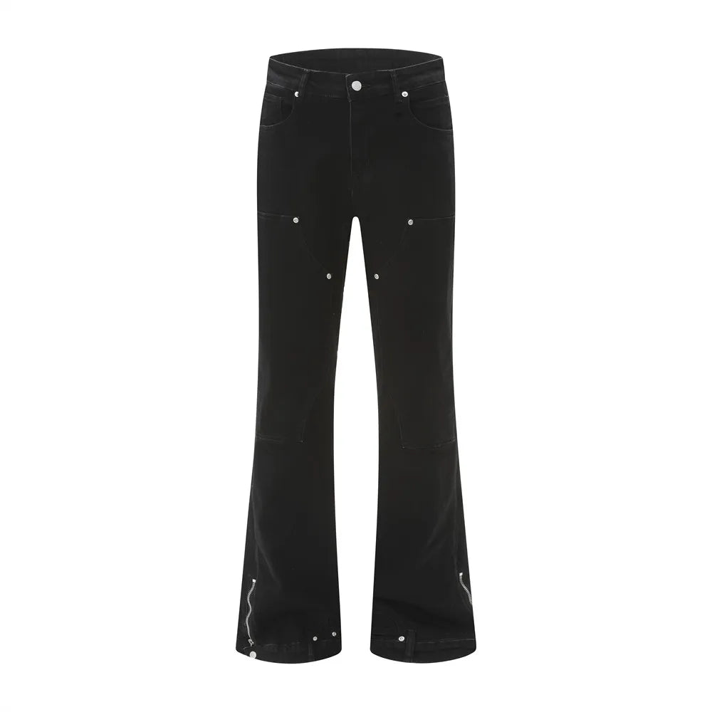 Washed Y2K Double Knee Denim Flared Carpenter Jeans — vista posteriore