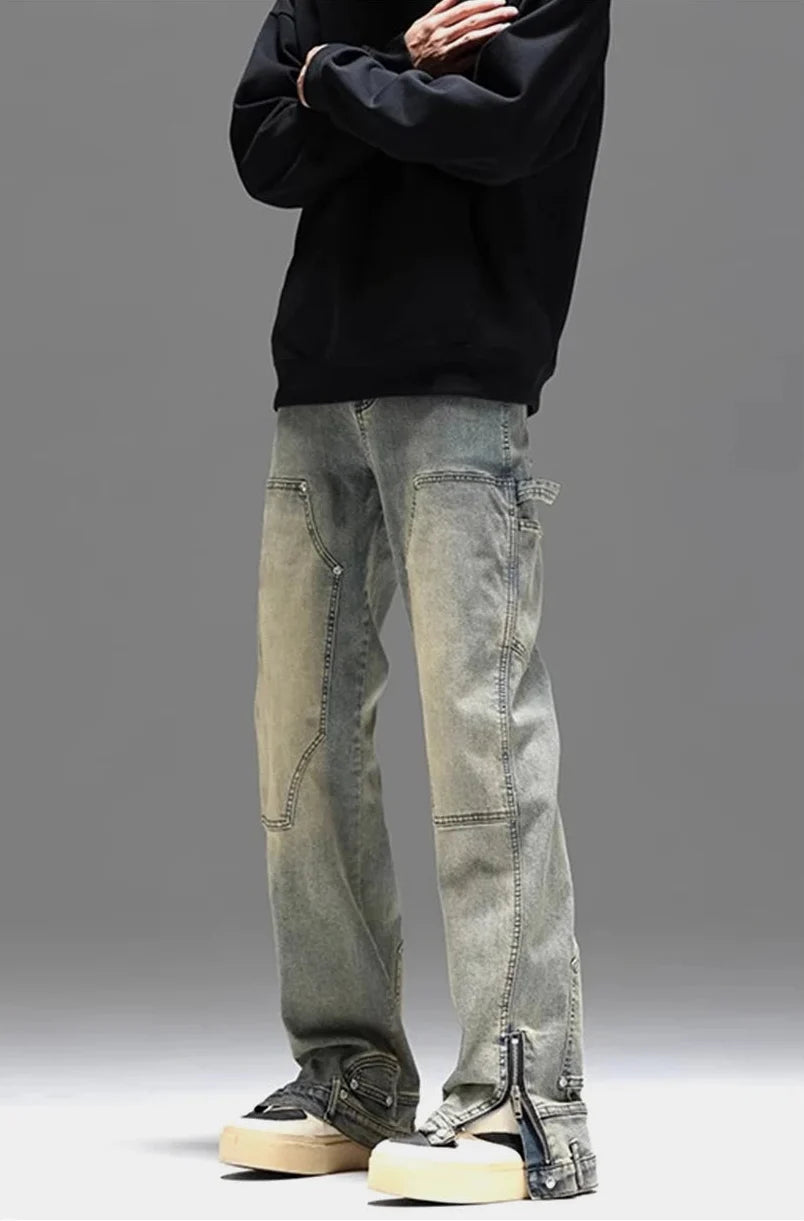 Washed Y2K Double Knee Denim Flared Carpenter Jeans — dettaglio della stampa