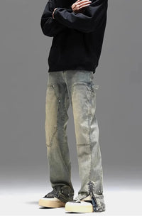 Washed Y2K Double Knee Denim Flared Carpenter Jeans — dettaglio della stampa