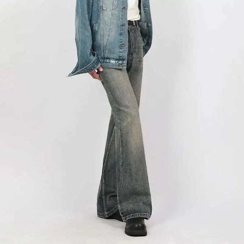 Washed Y2K Mens Slight Flare Denim Jeans — dettaglio