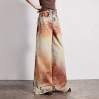 Wasteland Style Y2K Mid Waist Baggy Printed Jeans — vista posteriore