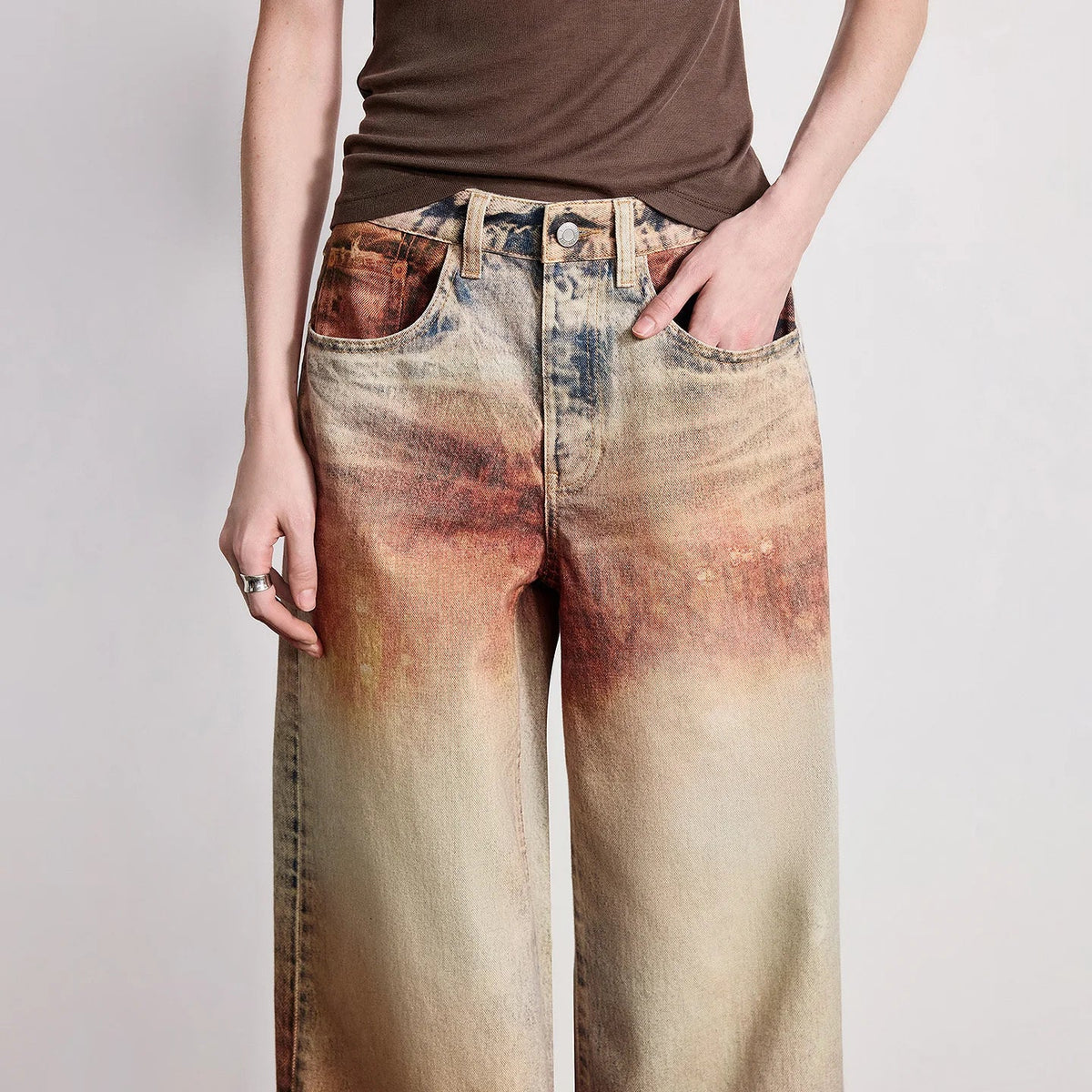 Wasteland Style Y2K Mid Waist Baggy Printed Jeans — dettaglio
