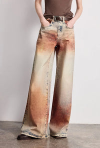 Wasteland Style Y2K Mid Waist Baggy Printed Jeans — vista laterale
