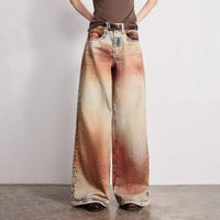 Wasteland Style Y2K Mid Waist Baggy Printed Jeans — vista frontale