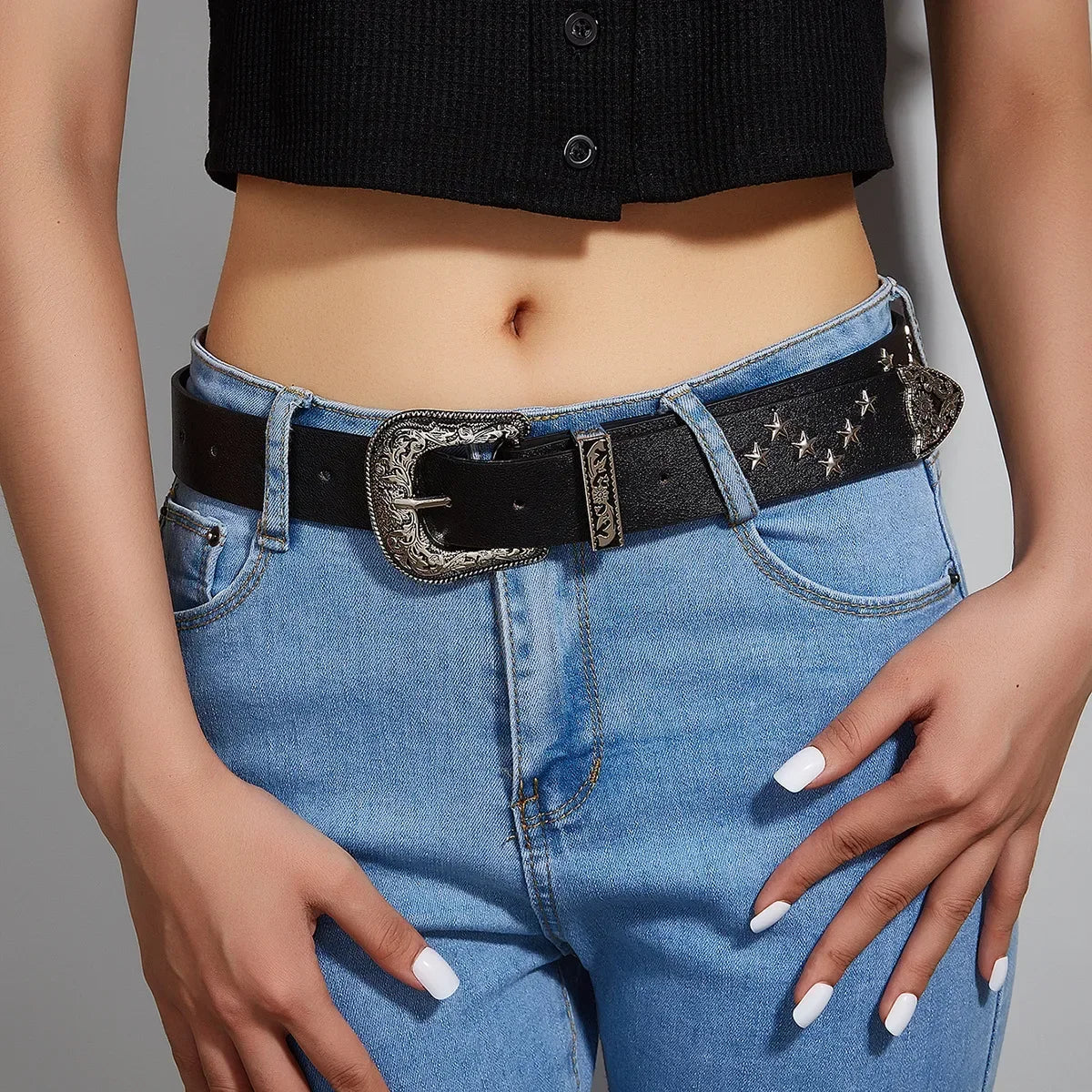 Western Y2K Cowboy Buckle Belt — dettaglio del tessuto