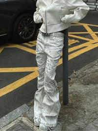 White Y2K Street Style Tie Dye Flared Jeans — dettaglio