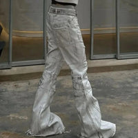 White Y2K Street Style Tie Dye Flared Jeans — vista posteriore
