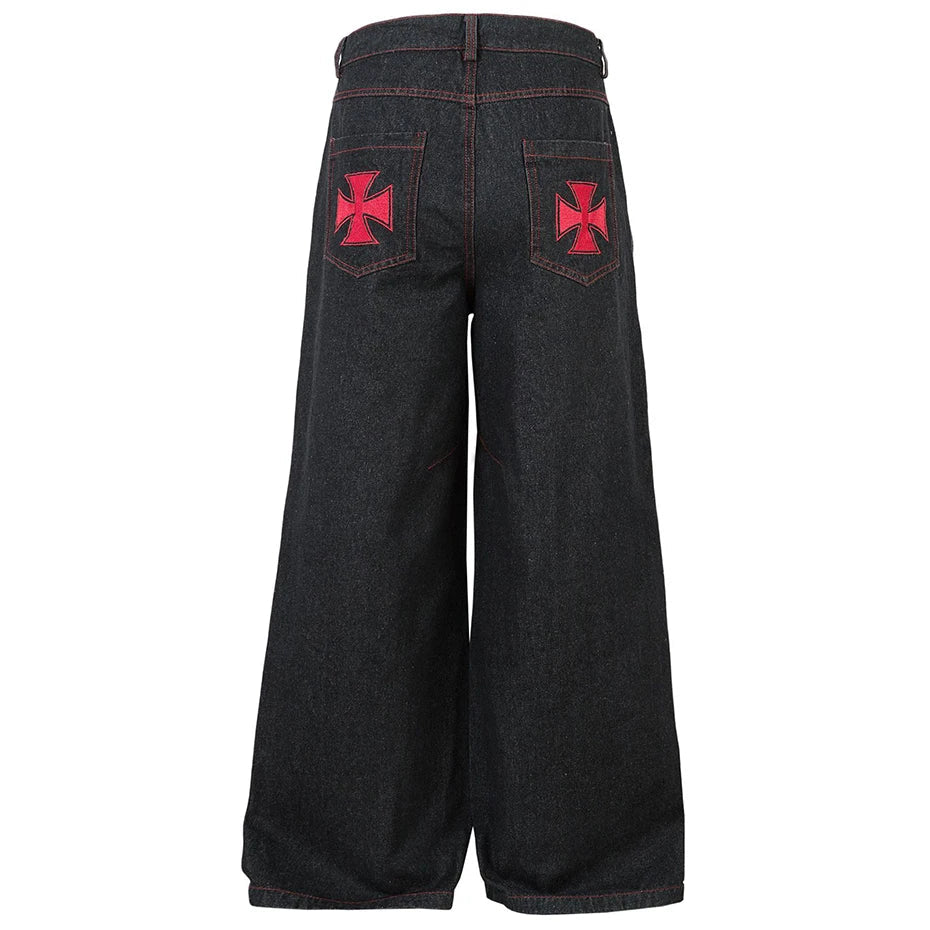 Wide Leg Black Embroidered Jeans — dettaglio
