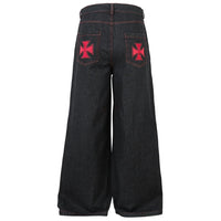 Wide Leg Black Embroidered Jeans — dettaglio