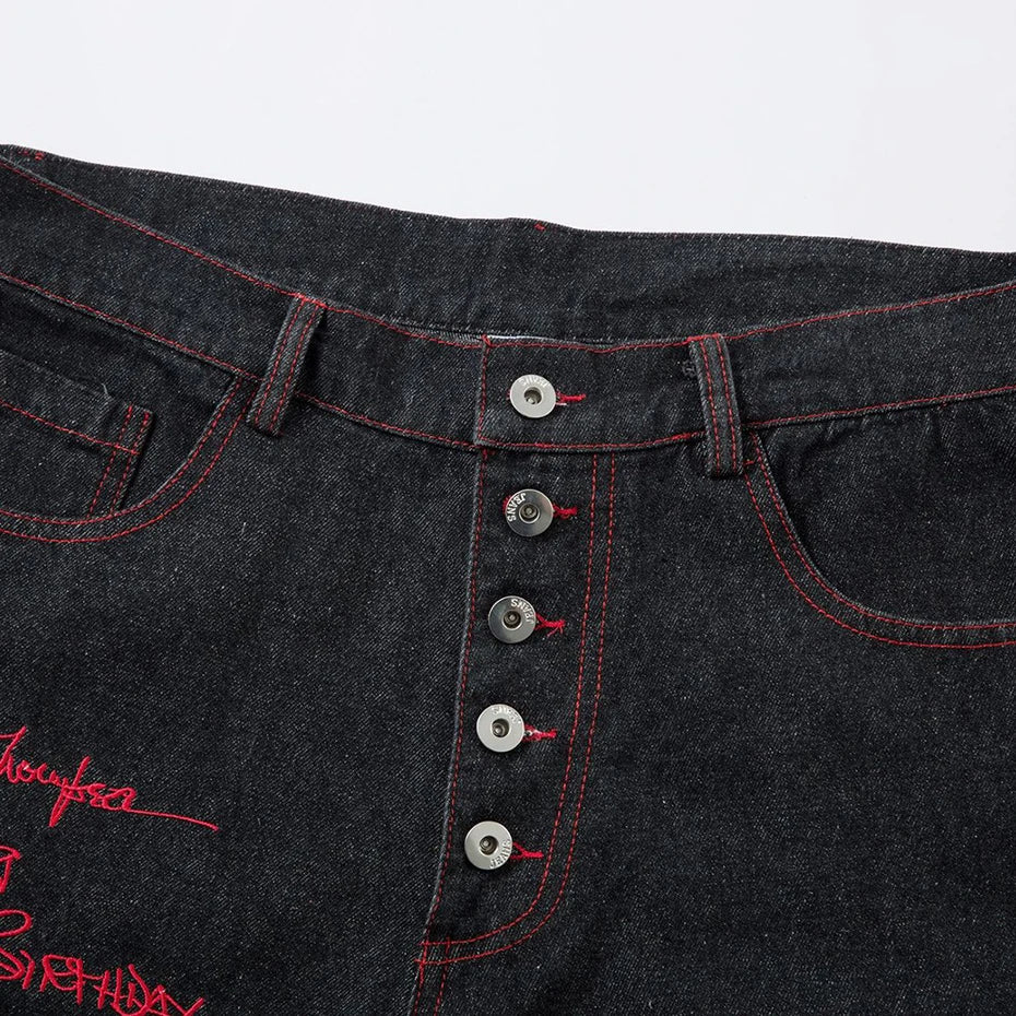 Wide Leg Black Embroidered Jeans — dettaglio della stampa