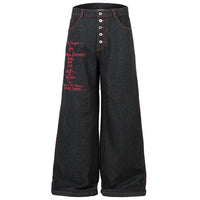 Wide Leg Black Embroidered Jeans — vista frontale