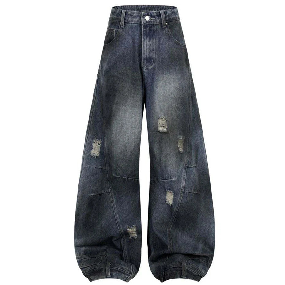 Wide Leg Y2K Distressed Denim Barrel Jeans — vista frontale