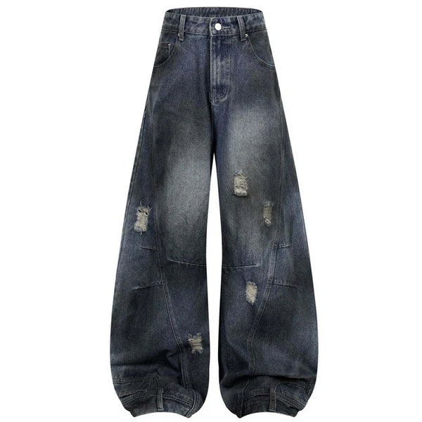 Wide Leg Y2K Distressed Denim Barrel Jeans — vista frontale